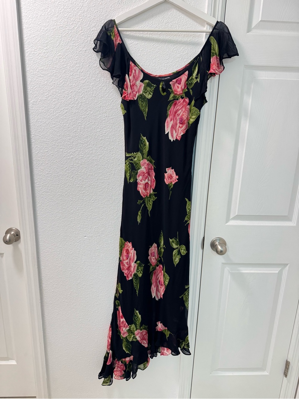 Vintage American Angel floral beaded midi slip dress y2k size L black rose